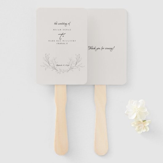 Elegant Neutral Hand-Drawn Foliage Wedding Handwaaier (Voorkant en achterkant)