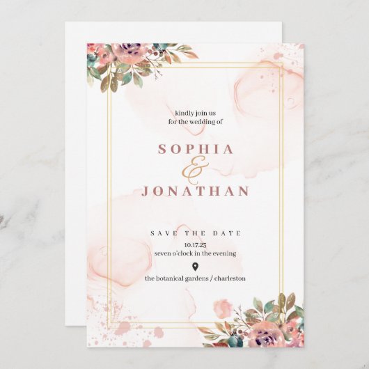 Elégant Neutral mariage de carte d'invitation idée (Devant / Derrière)