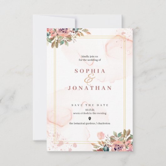Elegant Neutral Waterverf Floral Wedding (Voorkant)