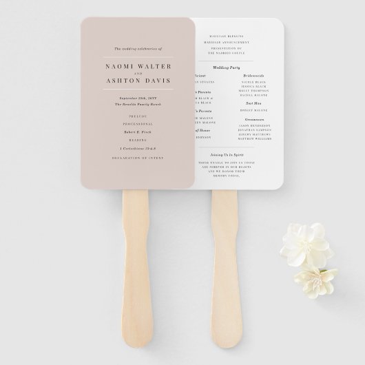 Elegant Neutral Wedding Programme Handwaaier (Voorkant en achterkant)
