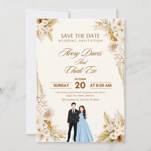 Elegant Neutral Wedding Template Kaart (Voorkant)