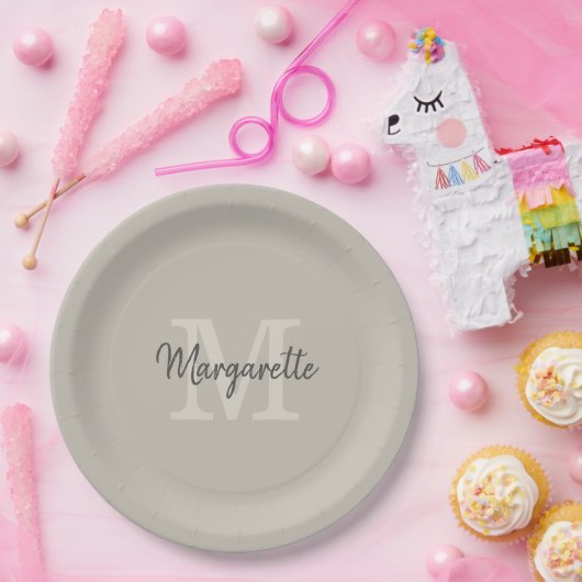 Elegant Neutrals Naam en Initiaal Monogram Papieren Bordje (Feest)