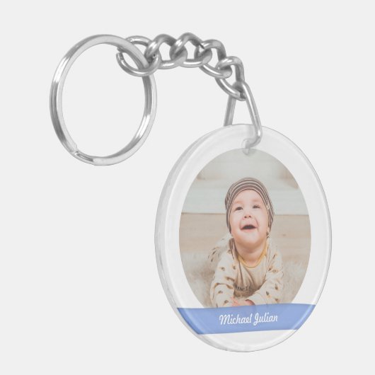 Elegant New Baby Boy Datum geboorte Foto's keepomw Sleutelhanger (Voorkant Links)