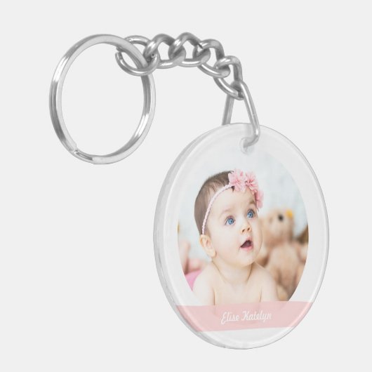 Elegant New Baby Girl Datum geboorte Foto's keepom Sleutelhanger (Voorkant Links)