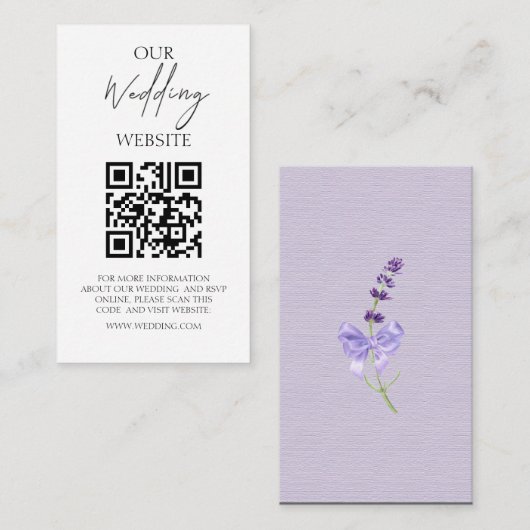 Elegant New Mode Lavender Wedding QRCode Informatiekaartje (Voorkant / Achterkant)