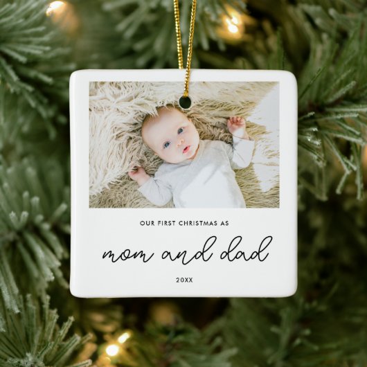 Elegant New Ouents 1e kerstfoto Baby Foto Keramisch Ornament (Boom)