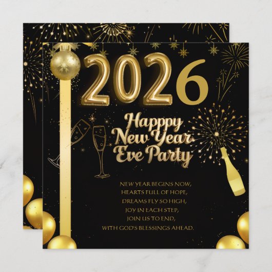 Elegant New Year Eve Party Invitation Card (Devant / Derrière)