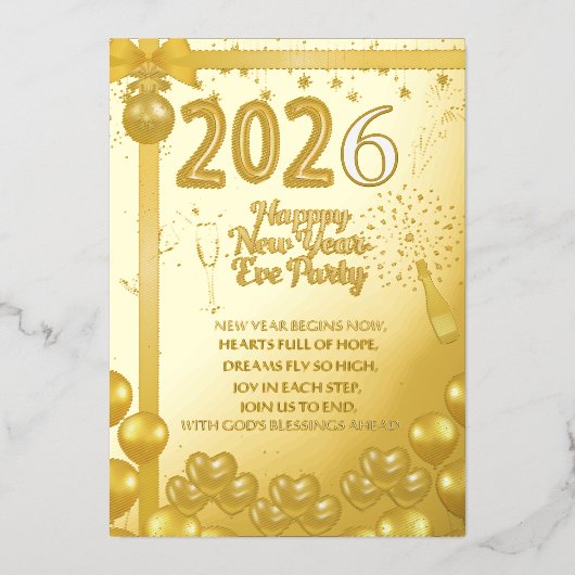 Elegant New Year Eve Party Invitation Foil Card (Recto)