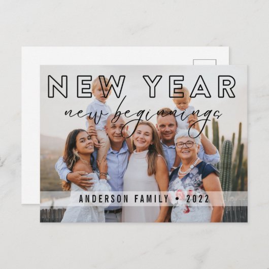 Elegant New Year New Beginnings Calligraphy Photo Briefkaart (Voorkant / Achterkant)