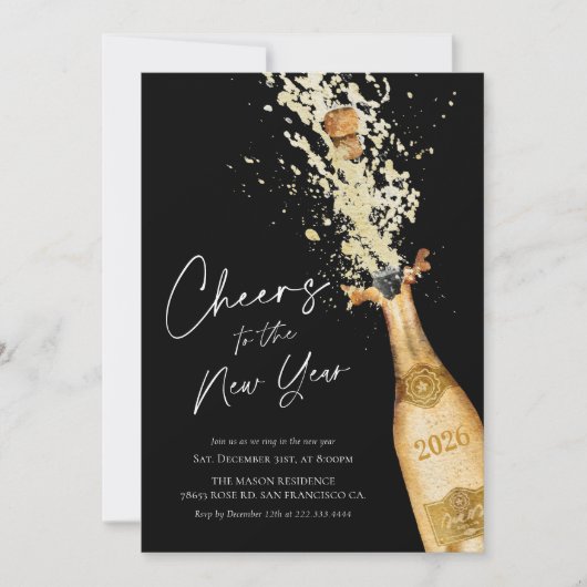 Elegant New Year Party Invitation Kaart (Voorkant)