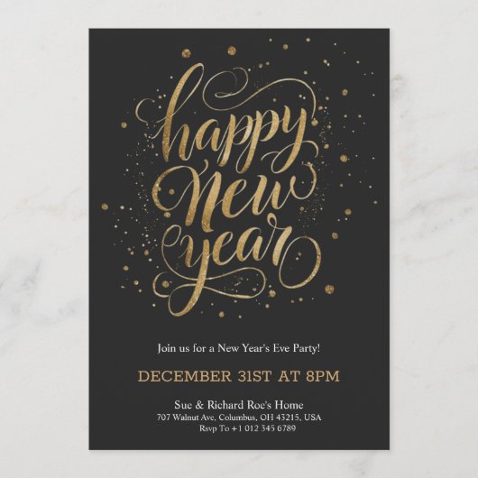 Elegant New Year's Eve invitation with gold script (Devant)