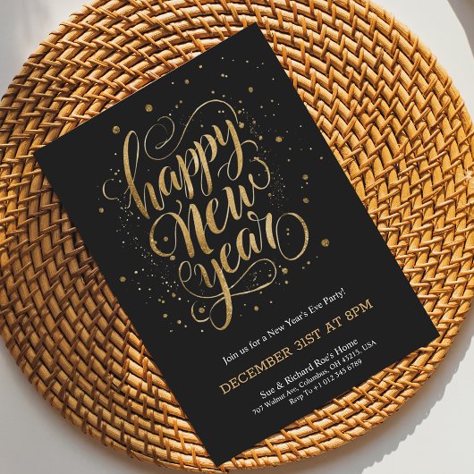 Elegant New Year's Eve invitation with gold script