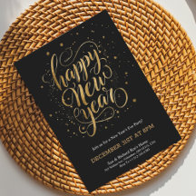 Elegant New Year's Eve invitation with gold script