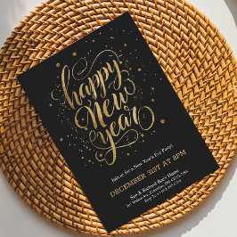Elegant New Year's Eve invitation with gold script Kaart