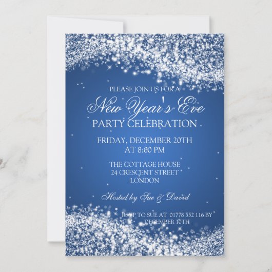 Elegant New Years ve Sparking Wave Blue Kaart (Voorkant)