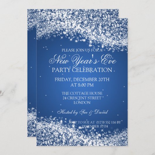 Elegant New Years ve Sparking Wave Blue Kaart (Voorkant / Achterkant)