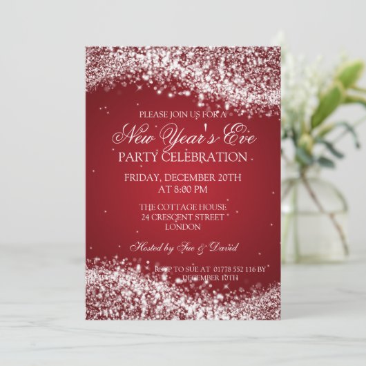 Elegant New Years ve Sparking Wave Red Kaart (Staand voorkant)
