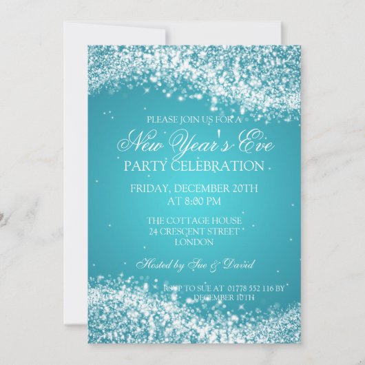 Elegant New Years ve Sparking Wave Turquoise Kaart (Voorkant)