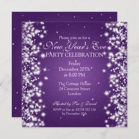 Elegant New Years ve Winter Sparkle Paars Kaart (Voorkant / Achterkant)