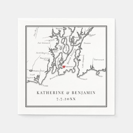 Elegant Newport Rhode Island Zwart Wit Bruiloft Servet (Voorkant)