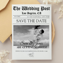 Elegant Newspaper Custom Photo Save the Date  Kaart