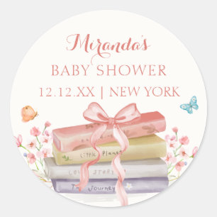 Elegant nieuw Chapter Bloemen Bow Book Baby shower Ronde Sticker