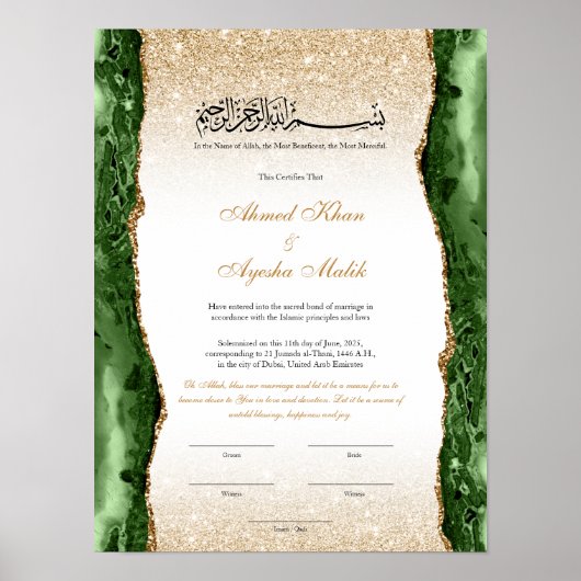 Elegant Nikkah Certificate Muslim Islamic Wedding Poster (Voorkant)