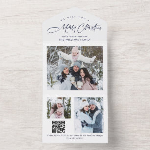 Elégant Noël 3 Photo Greeting QR Carte de vacances