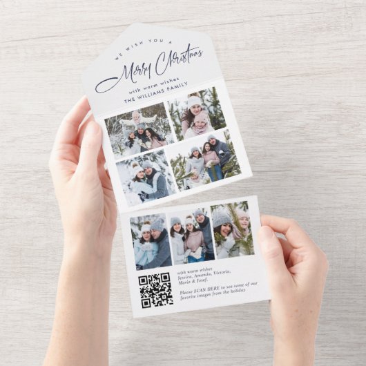 Élégant Noël 7 Photo Greeting QR Carte de vacances (Déchirure)