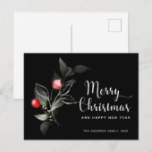 Élégant Noël | Carte postale Black Holiday Berries (Devant / Derrière)