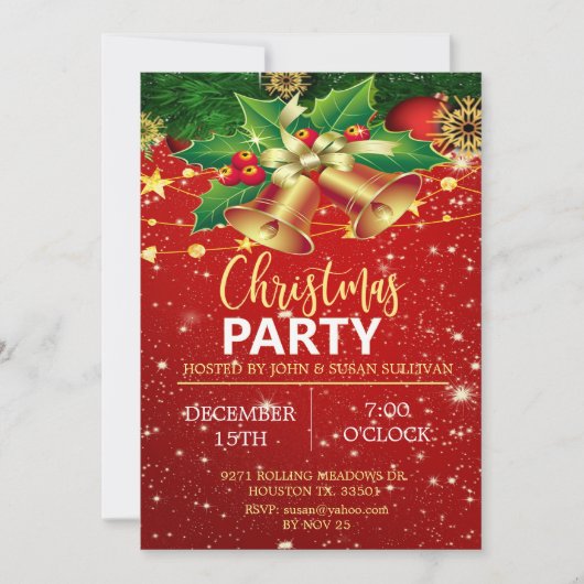 Élégant Noël cloches Noël Invitation (Devant)