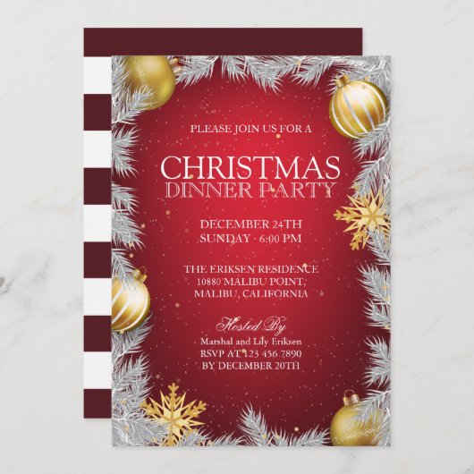 Élégant Noël Dîner de fête Invitation (Devant / Derrière)