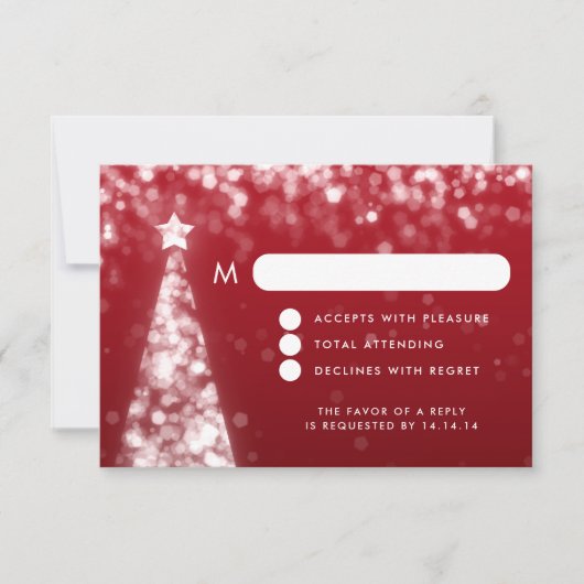 Elégant Noël Festif Mariage RSVP Argent Rouge (Devant)