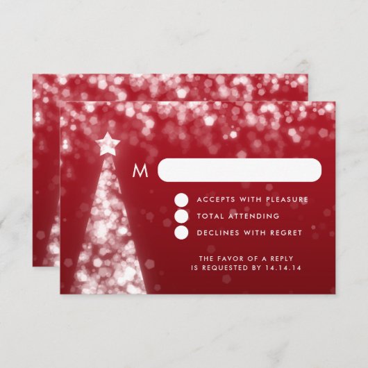 Elégant Noël Festif Mariage RSVP Argent Rouge (Devant / Derrière)