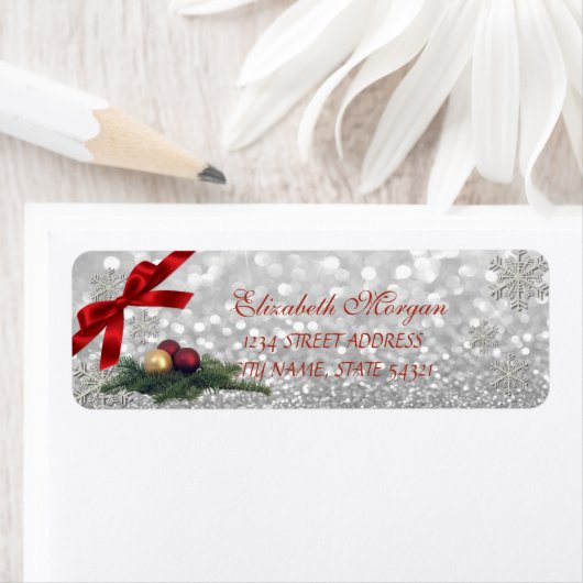 Élégant Noël Glittery Bokeh Snowflakes Étiquette (En situation)