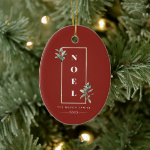 Elegant NOEL Gold Winter Berry Lijst Foto Keramisch Ornament