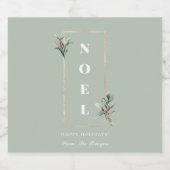 Elegant NOEL Gold Winter Berry Lijst Mint Sparkling Wijnetiket (Enkel label)