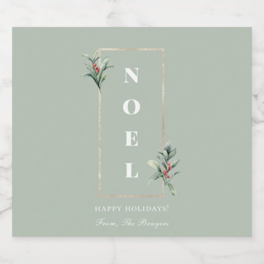 Elegant NOEL Gold Winter Berry Lijst Mint Sparkling Wijnetiket (Enkel label)