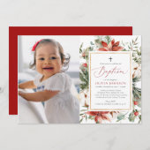 Élégant Noël hiver photo Baptême Invitation (Devant / Derrière)
