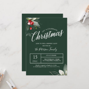 Élégant Noël Holly Berry Green Invitation