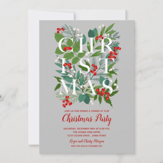 Élégant NOËL Invitations de fête de verdure (Devant)