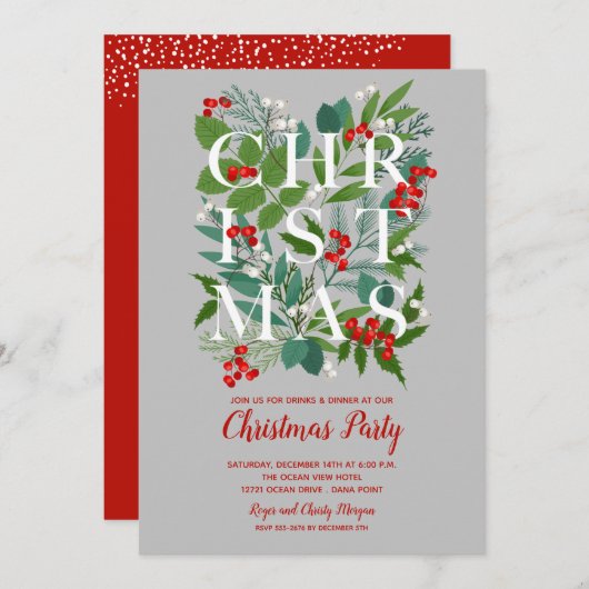 Élégant NOËL Invitations de fête de verdure (Devant / Derrière)