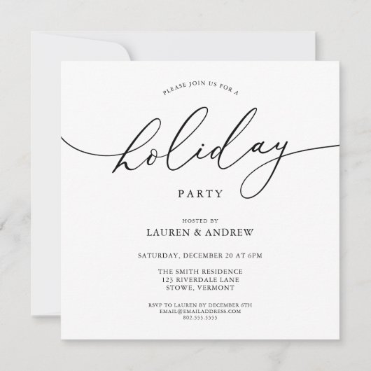 Elégant Noël Noir Fête Invitation (Devant)