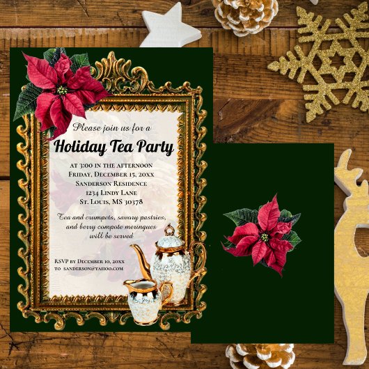 Elégant Noël Pointsettia Tea Party Invitation