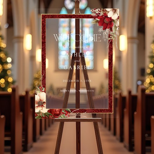 Élégant Noël Rouge Damas Floral