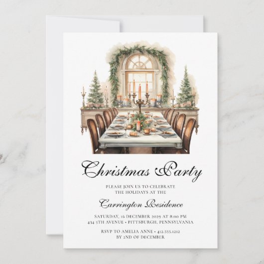 Élégant Noël Script Dîner / Invitation de fête (Devant)