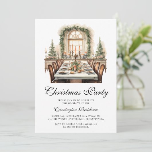 Élégant Noël Script Dîner / Invitation de fête (Debout devant)