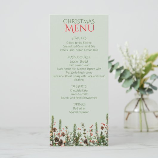 Elégant Noël Vert Vacances Menu Appartement (Debout devant)