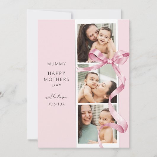 Élégant Nœud Rose 3 Photo Carte Fête des Mères (Devant)