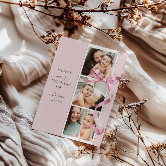 Élégant Nœud Rose 3 Photo Carte Fête des Mères